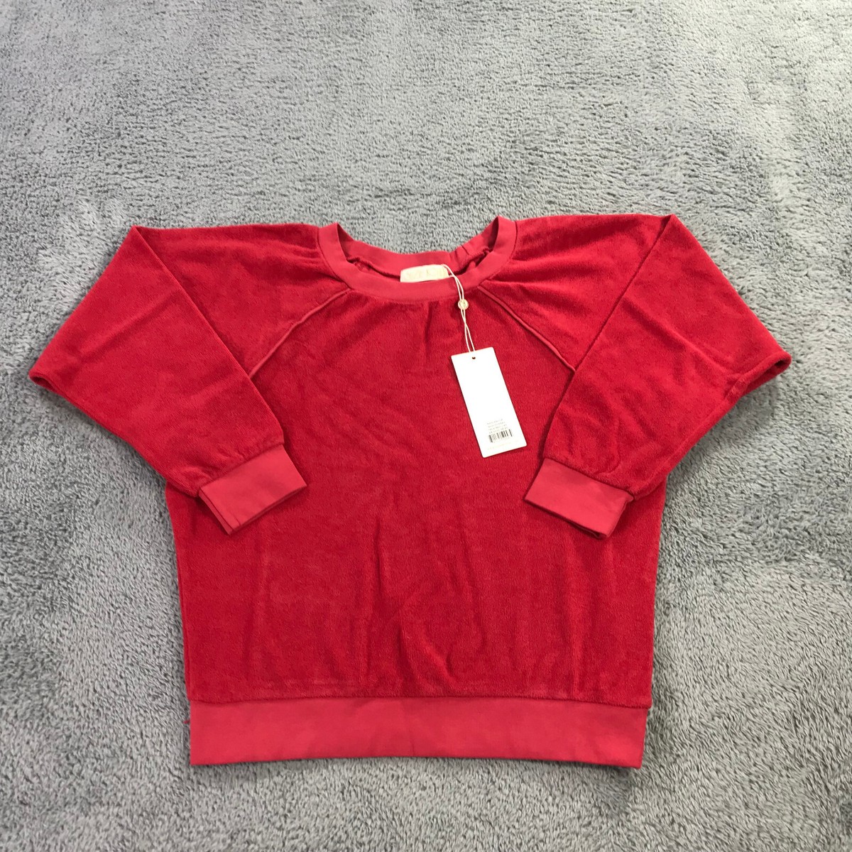 SUZIE KONDI Sweater Womens Extra Small Red Preppy Velour Raglan  