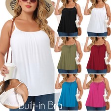 Women with Built in Bra Flowy Shelf Bra Tank Tops Padded Cami Adjustable Straps