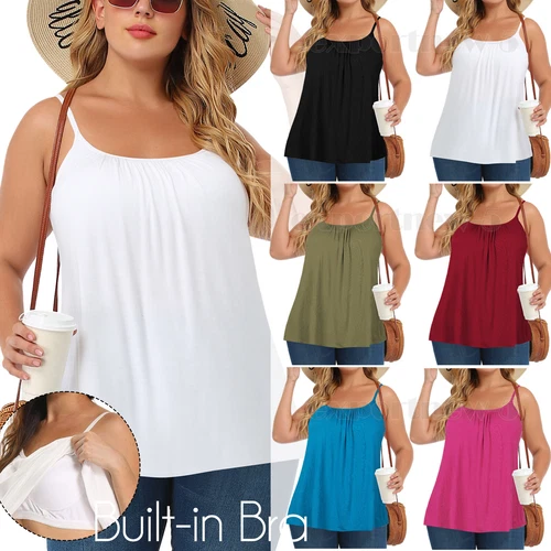 Damen mit integriertem BH fließend Regal BH Tank Tops gepolstert Cami verstellbare Träger - Bild 1 von 62