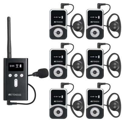 Retekess Wireless Tour Guide Audio System Transmitter 6 Receivers Museum Meeting
