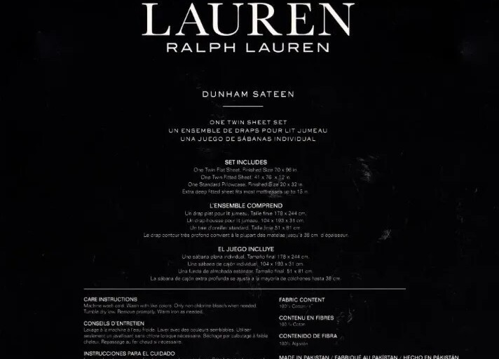 Brand New Ralph Lauren Twin Sheet Set 300 count Sateen color Silver