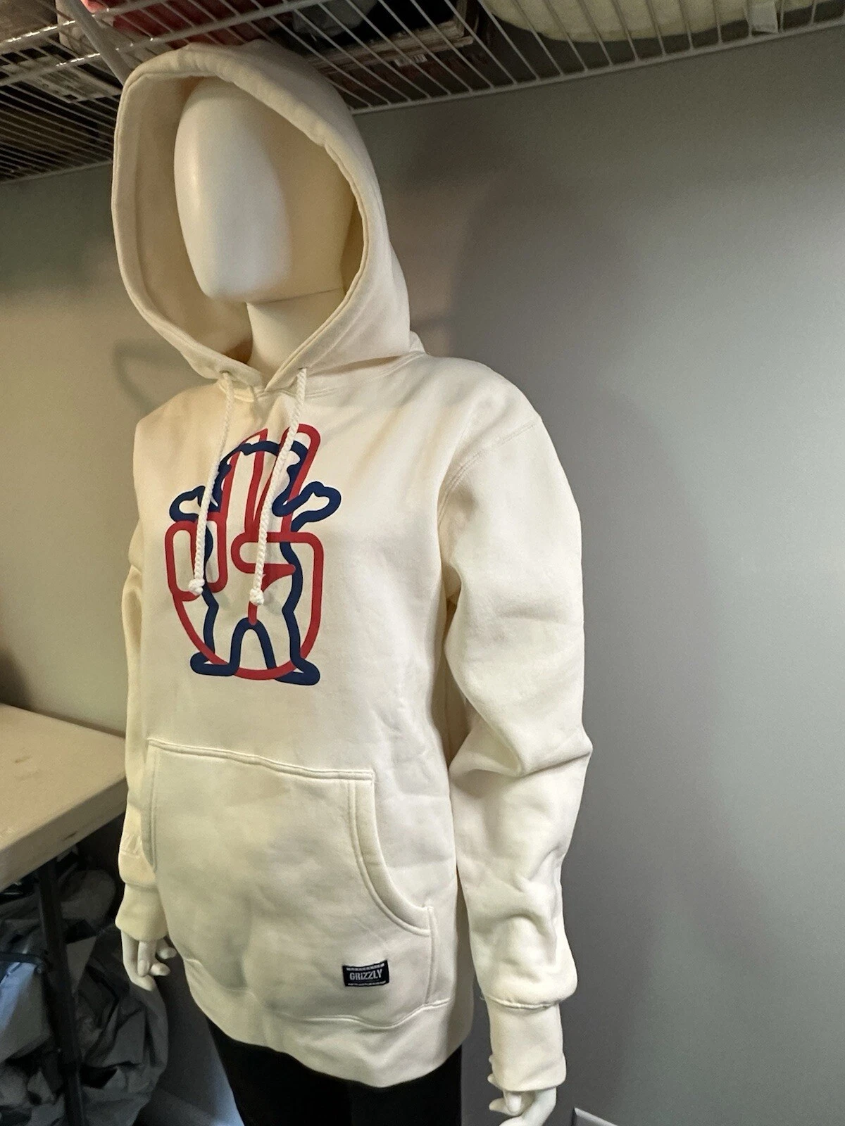 OFF WHITE Felpa con cappuccio unisex bianca nuova senza etichette piccola grizzly off