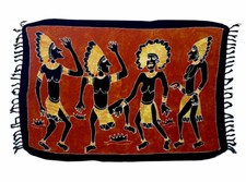 SARONG or Beach Wrap Tribal Dancers 66 x46 Brown Yellow and Black