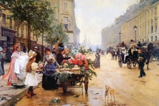 PARIS A FLOWER SELLER RUE ROYALE L'OPERA PAINTING ART BY LOUIS M SCHRYVER REPRO