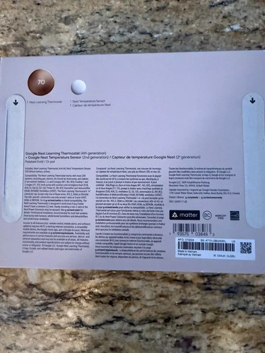 Google Nest Learning Thermostat 4th Gen Polished Gold Temperature Sensor SEALED - Picture 5 of 5