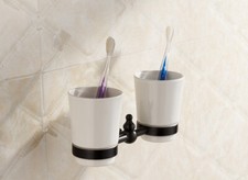 Bathroom Double Ceramic Cups Black Oil Rubbed Brass Toothbrush Holder 2ba828