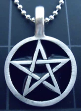 Pentagram Necklace Stainless Steel Ball Chain New Black Enamel Pentacle Pendant