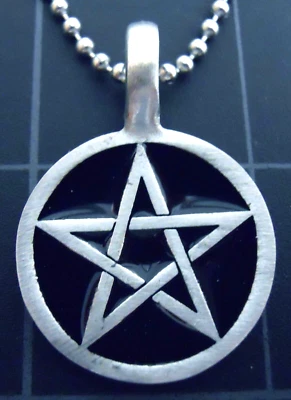 Pentagram Necklace Stainless Steel Ball Chain New Black Enamel Pentacle Pendant