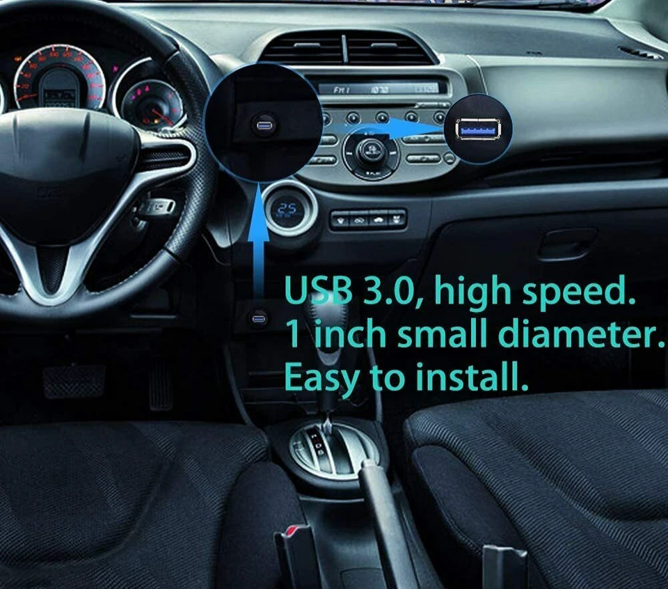 Car Dash Panel AUX Flush Mount, USB 3.0 3ft Male to Female Extension Cable - Image 3 of 4