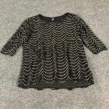 Notations Top Womens 2X Black Lined Stretch Short Sleeve Flow Blouse Comfort