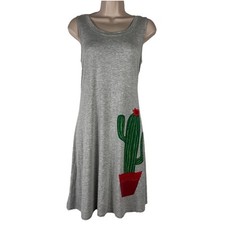 Cupio Tank Dress Women's Small Above Knee Sleeveless Sundress Gray Cactus