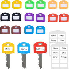 16 Pcs Colored Silicone Key Covers Caps Set with Blank Printed Label,Key Tags Co