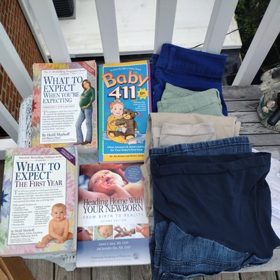Maternity Lot Prenatal Books And Womens Size Small/Med Maternity Capris & Shorts