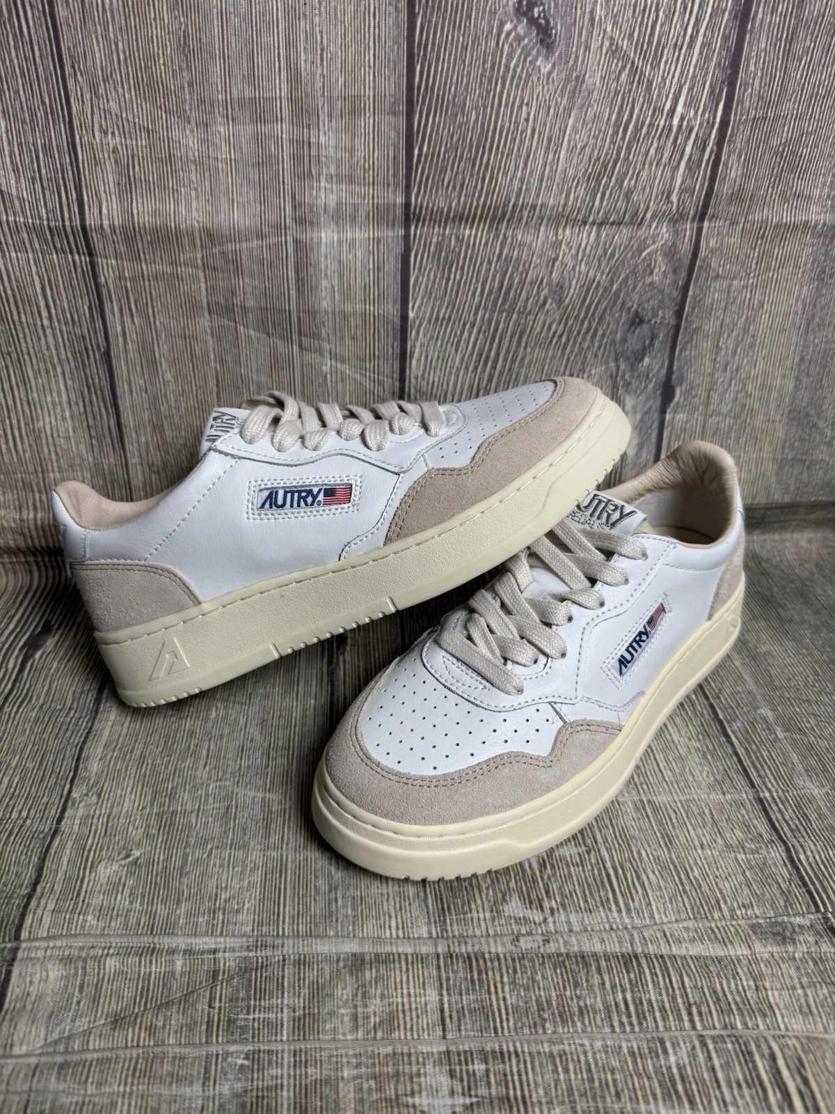 Autry Medalist Zapatillas bajas Blanco Rosa Beige Reino Unido 5 Cuero Gamuza Entrenadores 5uk 38