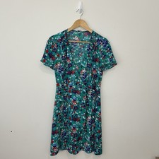 J. Crew Teal Floral Wrap Mini Dress Short Sleeves V Neck Size 6