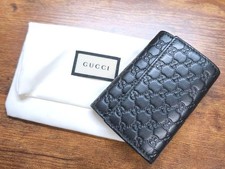 GUCCI GG Microssima 6-Key Case Wallet Black Embossed Leather W6.6cm Used Auth