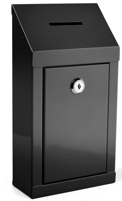 Metal Donation Drop Box - Steel Collection Box with Secure Lock, 2 Keys, Wall...