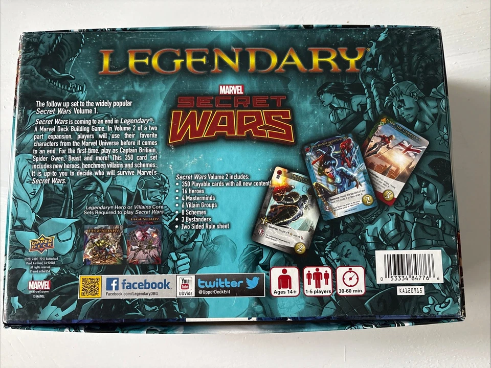 Legendary Marvel Secret Wars Expansion Vol. Juego de construcción de 2 mazos cubierta superior leer Foto 3 de 4
