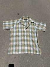 1950s 1960s Vtg Cowboy plaid Shirt Surf Summer Hippie Disco m