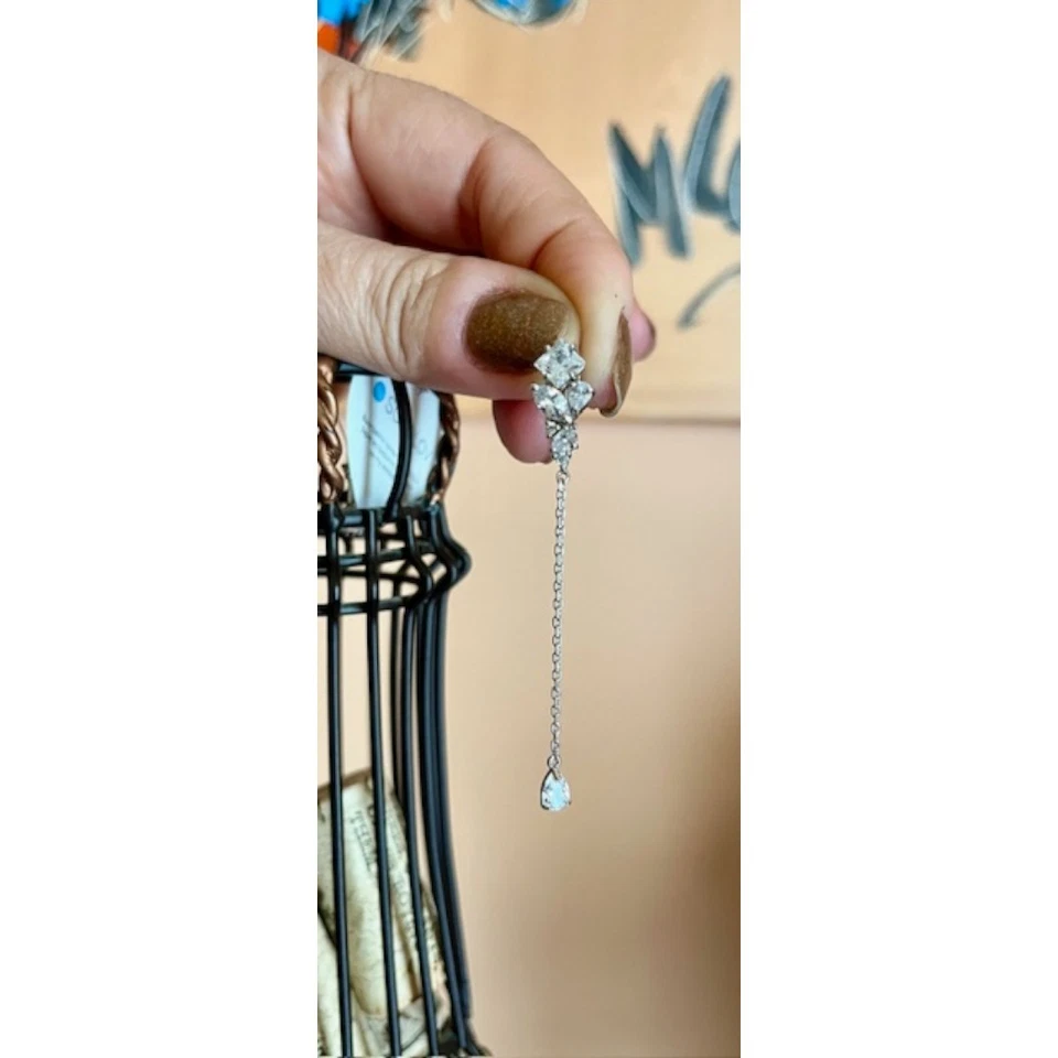 Pendientes colgantes de plata de ley 925 enchapados en rodio corte pera y princesa circonita cúbica nuevos con etiquetas Foto 3 de 4