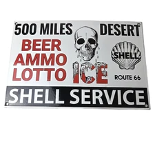 Vintage Shell Gasoline Sign - Route 66 Beer Ammo Ice Desert Pump Porcelain Sign