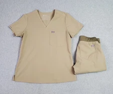 FIGS Scrub Set Zamora Jogger Pants XS Petite XS/P & Catarina Top Small Sandstone