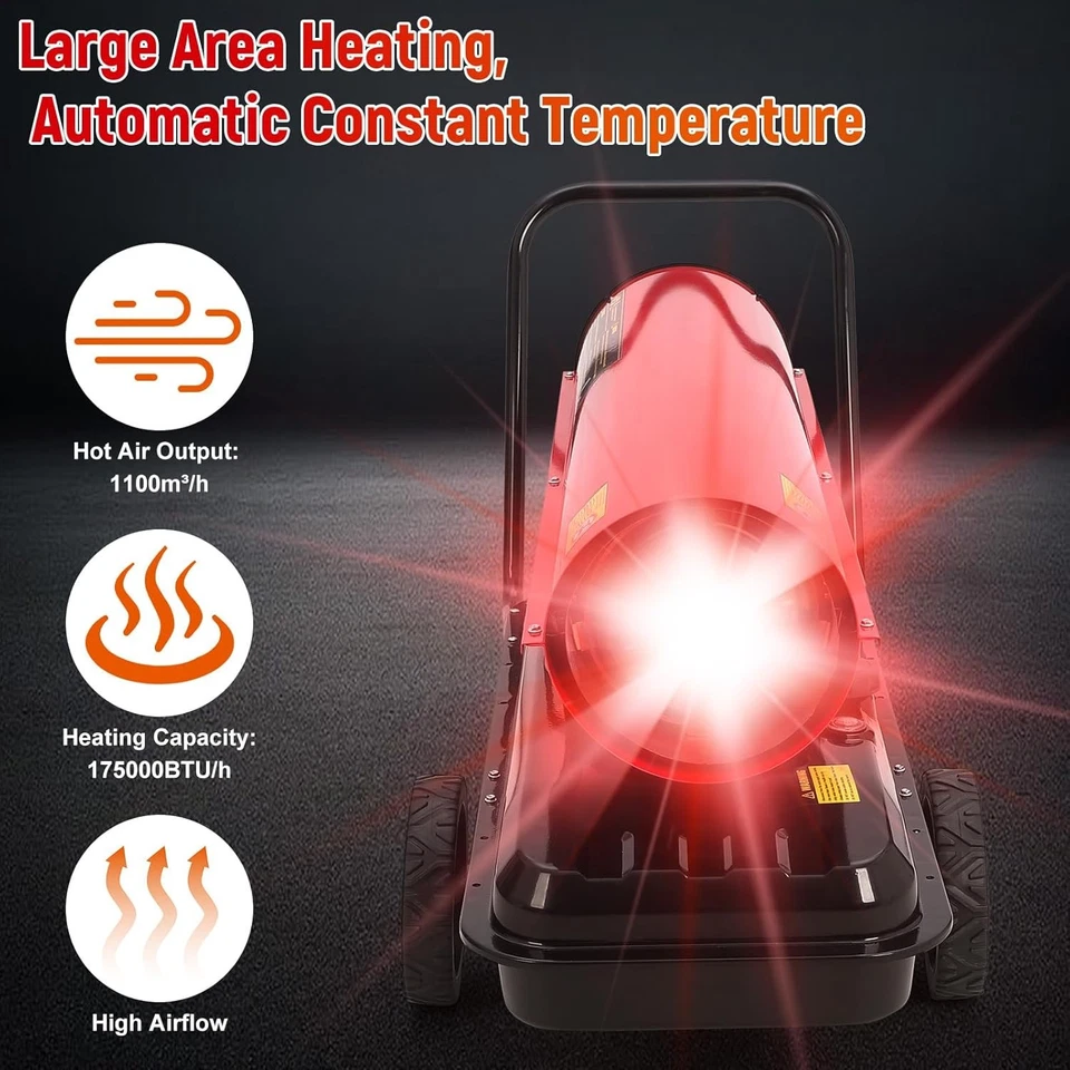 Calentador de aire forzado de queroseno 175000 BTU calentador de espacio diésel portátil tanque de 13,5 galones Foto 2 de 4
