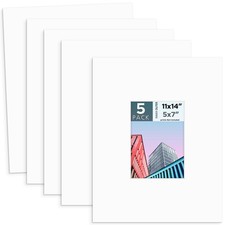 5 PCS White Picture Mats 11x14 For 5x7 Inch Frame Bevel Cut 4Ply Acid Free