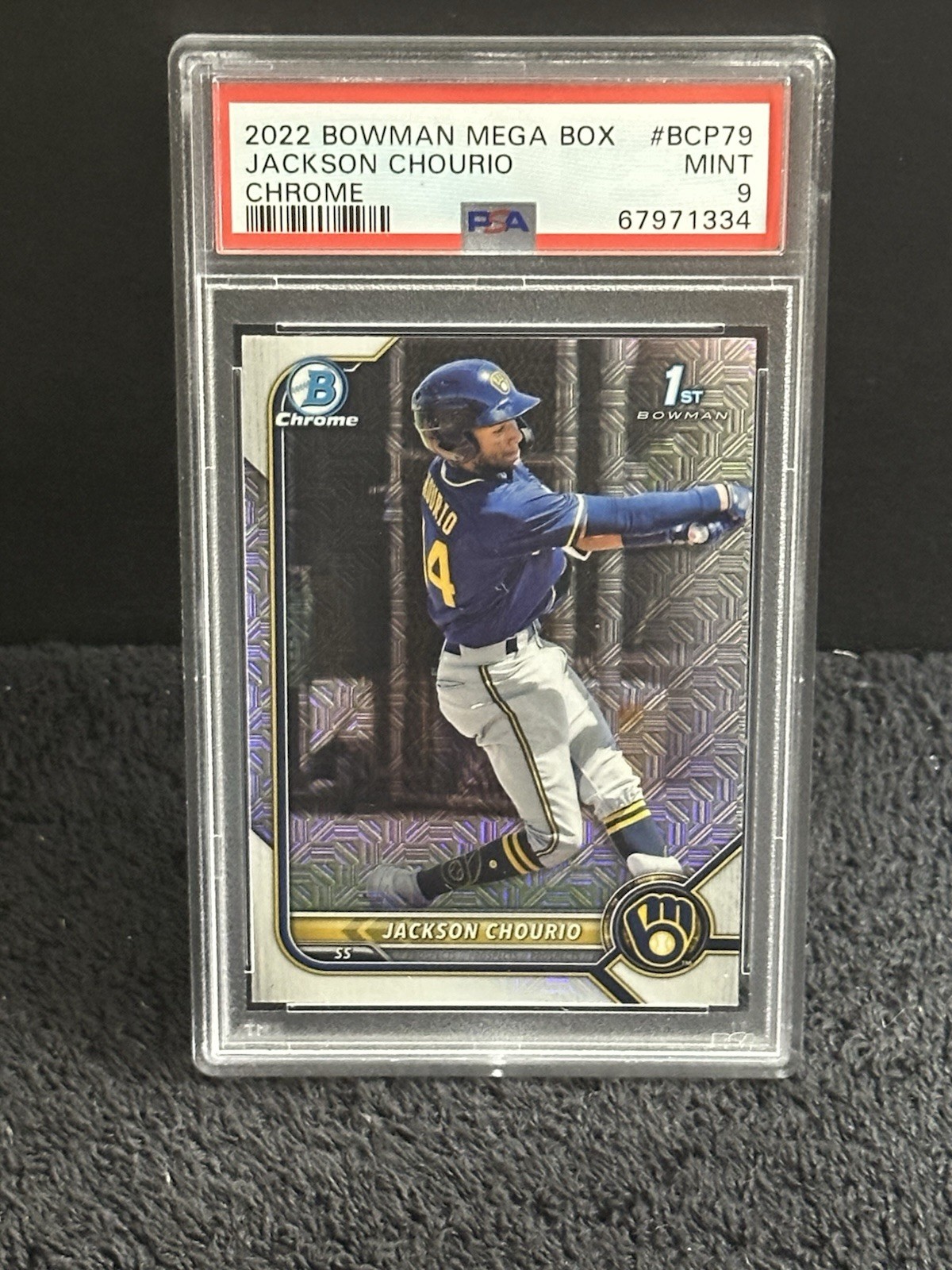 Jackson Chourio 2022 1st Bowman Chrome Mega Refractor #BCP79 PSA 9 Mint