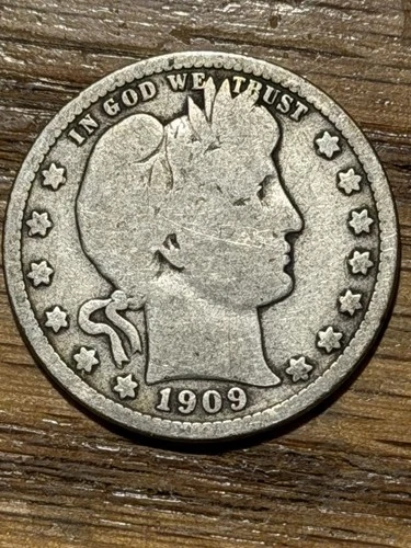 1909 D Barber Head Silver Quarter
