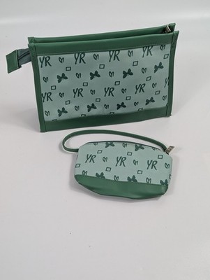 Yves Rocher Green Logo Makeup Bag & Zippered Wristlet Storage Travel Feminine
