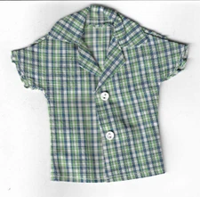 Homemade Doll Clothes-Blue and Green Plaid Shirt that fits Ken Doll B5