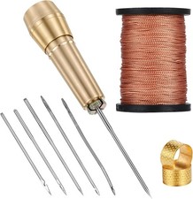 9pcs Canvas Leather Sewing Awl Needle with Copper Handle 45m Nylon Waxed Thread
