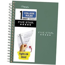 Five Star Personal Spiral Notebook, 1 Subject, 1 Count Pack of 1 Green