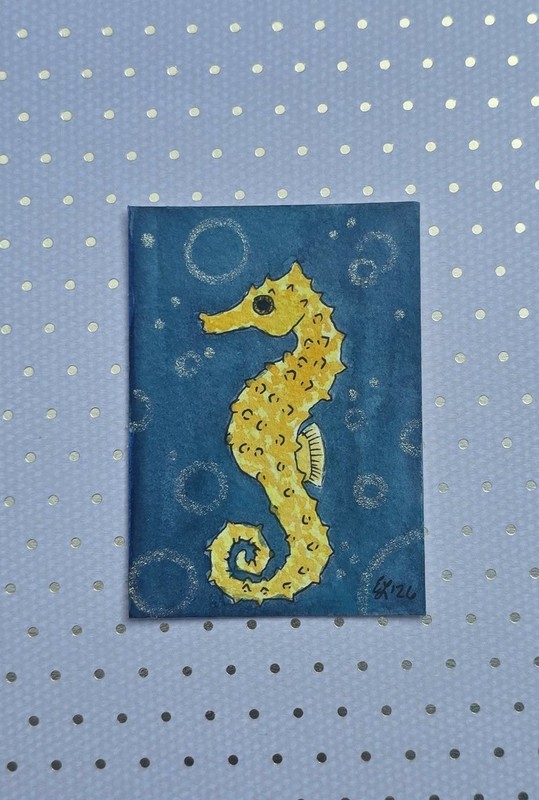ACEO Original Watercolor Seahorse by Emily
