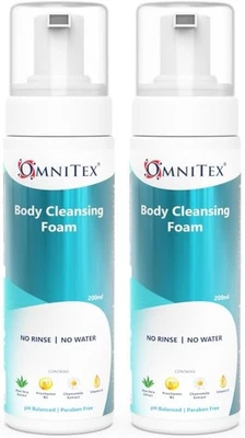 2x 200ml Omnitex Rinse Free Body Cleansing Foam, mit pflanzlichen Ölen & Vitaminen