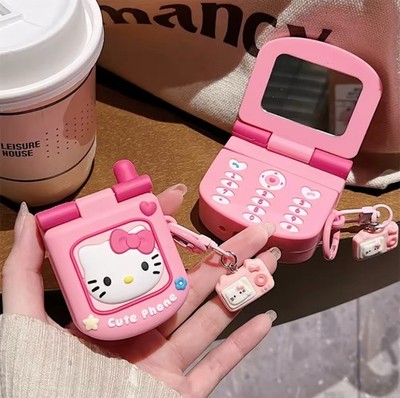 Cute Hello Kitty Silicone Airpods Case with Mirror Kawaii Cat Protective Shell