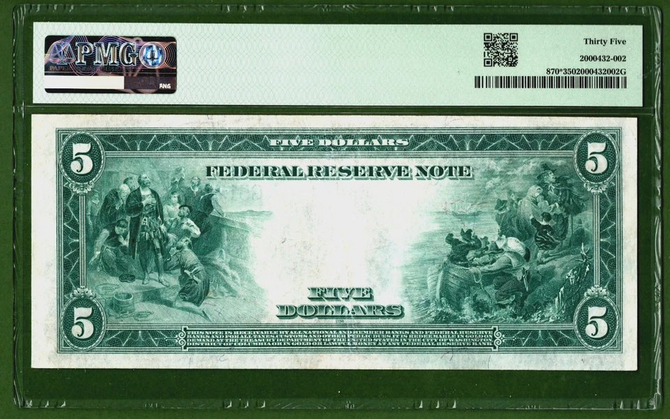 1914💲5  FRN  🌟  STAR NOTE  🌟 🏛️ CHICAGO  Fr-870*    🏛️  PMG 35 - Image 2 of 4