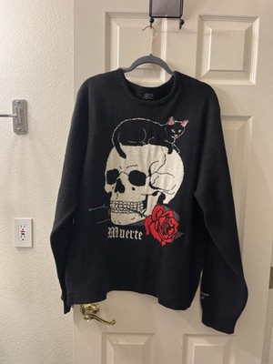 RIPNDIP Muette Skull Cat Graphic Knit Sweater Black Unisex XXL NWT