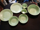 Vintage 6 Fire King Jadeite Restaurant Ware Oven Glass 5-7/8" Inch Saucer Set