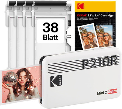KODAK Mini 2 Retro 5,3 X 8,6 Cm Tragbarer Fotodrucker, 38 Blatt, Bluetooth-Smart