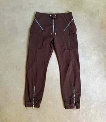 Rick Owens Brown Terry Jogger Pants Women Zip Pockets Elastic Waist