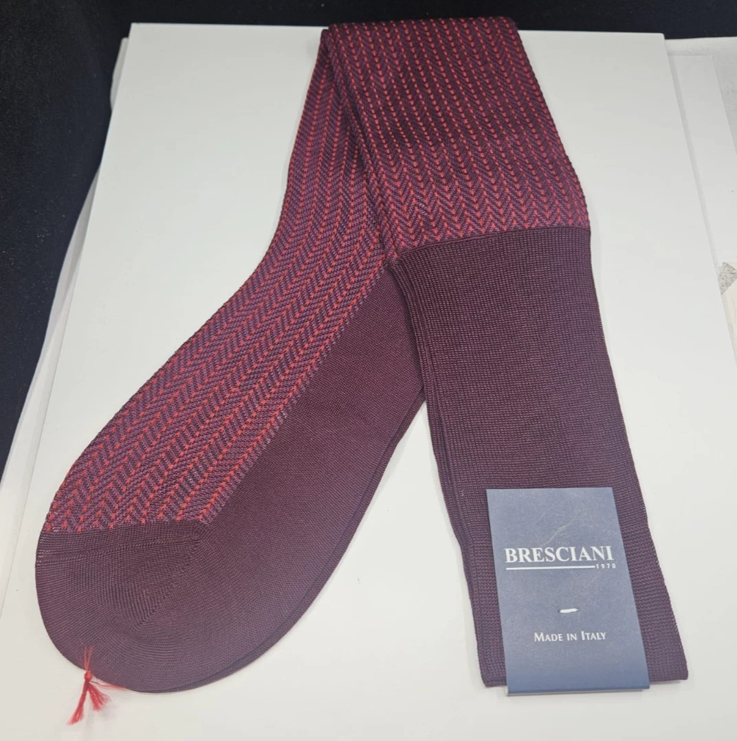 BRESCIANI Men Italian Socks 100% Cotton Size M Red Wine Berry New With Tags