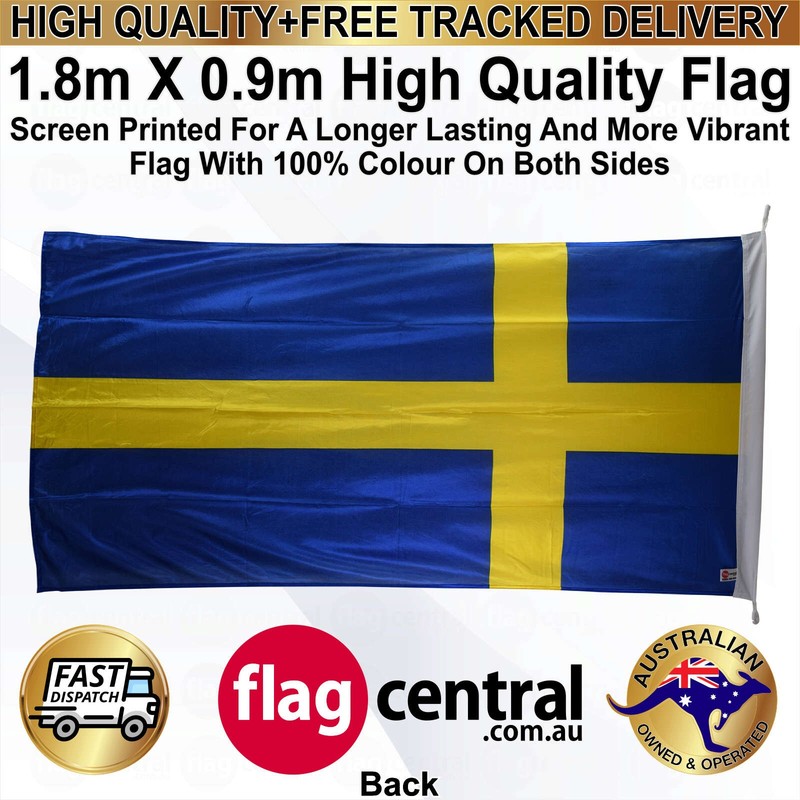 A - Swedish National Flag - Blue and Yellow 1.8m x 0.9m - 2