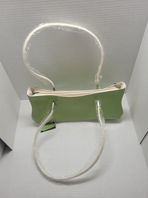 Beijo Handbag Purse Lime Patent Leather Rectangle Double Strap Shoulder Bag