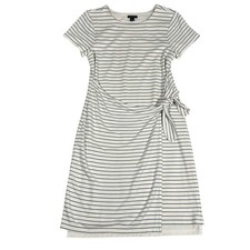 Ann Taylor White Striped Sheath Dress Side Tie Women's XS Coastal Beach Vacation
