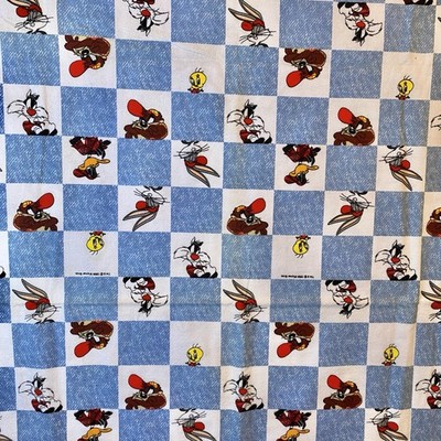 Vintage 1998 Flannel Looney Tunes Handmade Blanket 42.5in X 60.5in