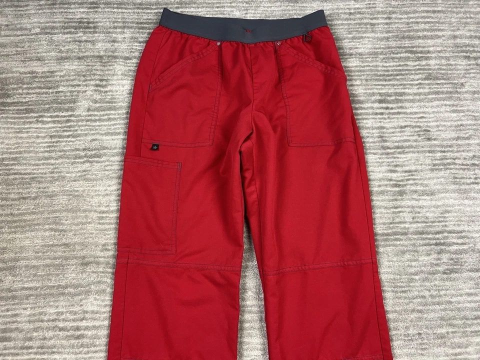 Calça Scrubstar Feminina Pequena Vermelha Puxar Bolsos Elásticos na Cintura - Imagem 2 de 4