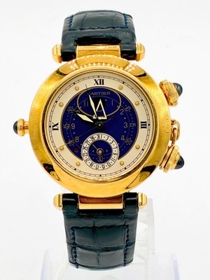 Cartier Pasha 30011 18K Yellow Gold Blue Dial Automatic Mens Luxury Watch