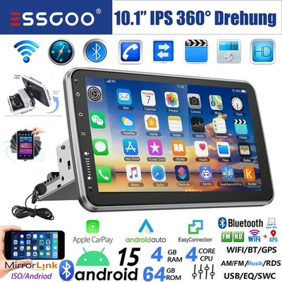 DAB+ 10.1'' Autoradio RDS FM Mit Bluetooth Android 15 1 DIN Drehbarer Bildschirm - Bild 1 von 4